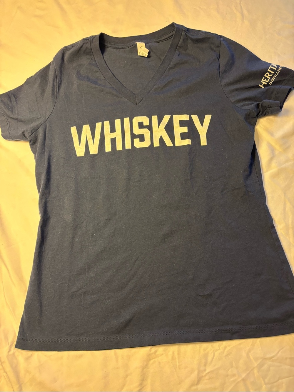 Stellah Navy V-Neck 'WHISKEY' Graphic Tee